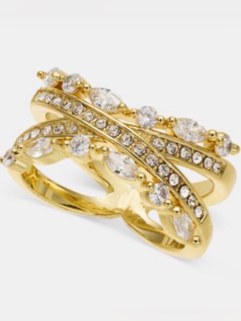 Charter Club Gold Plated Cubic Zirconia Crossover Ring Size 8